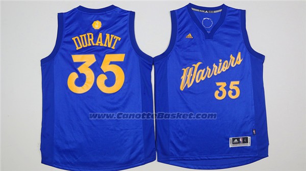 Maglia Natale 2016 Golden State Warriors Kevin Durant #35 Blu